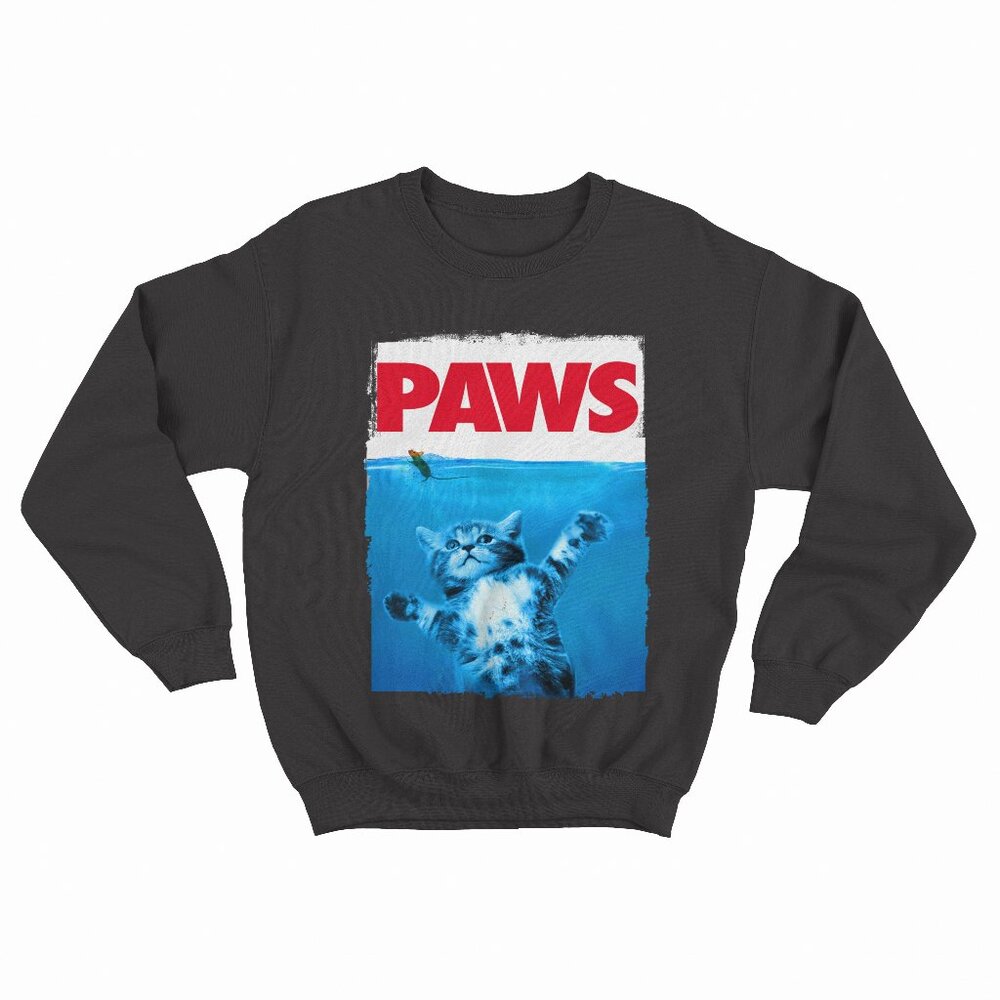 Paws Cat and Mouse Top, Cute Funny Cat Lover Parody Top Black Sweatshirt